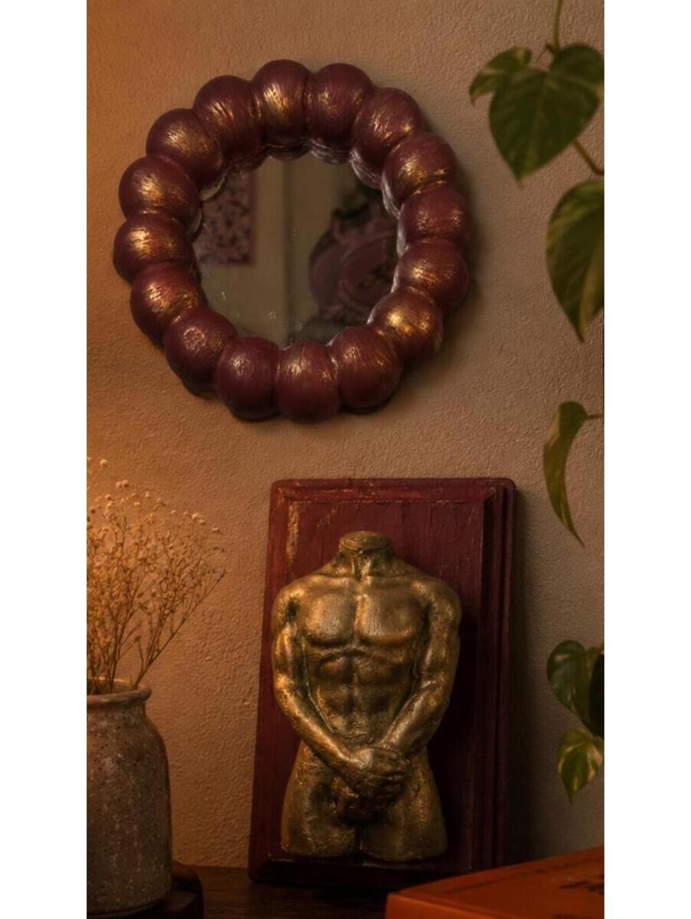 Vintage-style set of 2: mini burgundy mirror mini picture frame  a male bust.